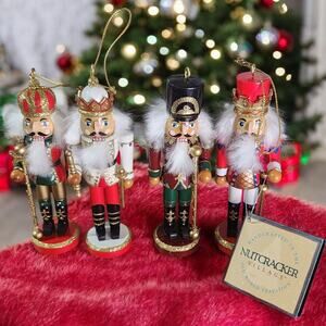 1999 Christmas Nutcracker Village Set of 4 Wood Nutcracker Ornaments 5"